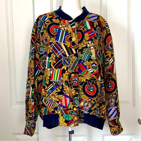 VTG Liz Claiborne Bomber Jacket Nautical Preppy Equestrian Old Money SZ 16 1X - Picture 1 of 15